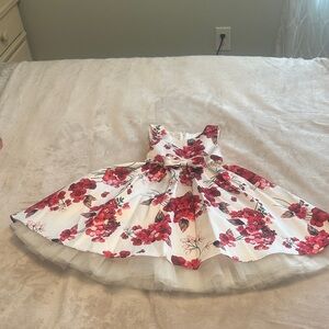 Elegant Floral Kids Dress in Red and White